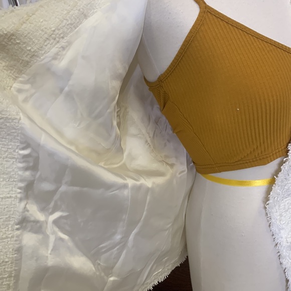 Zara Ivory Tweed Frayed Blazer (Like Balmain) Size XL Women Extra Large - Picture 14 of 16